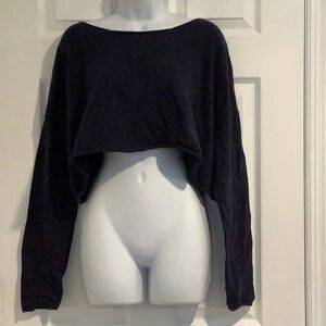 JOHN GALT Women’s Navy Blue Rolled Raw Hem Cropped Long Sleeve Spring Sweater OS